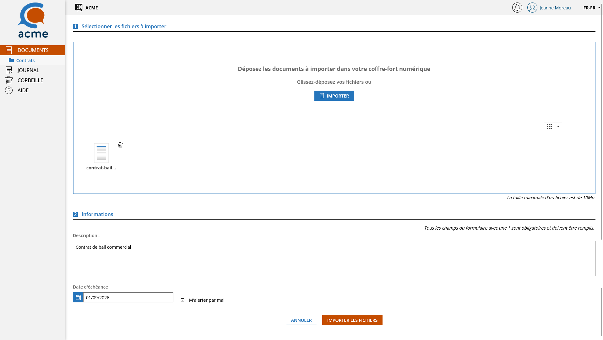 importer des fichiers formulaire
