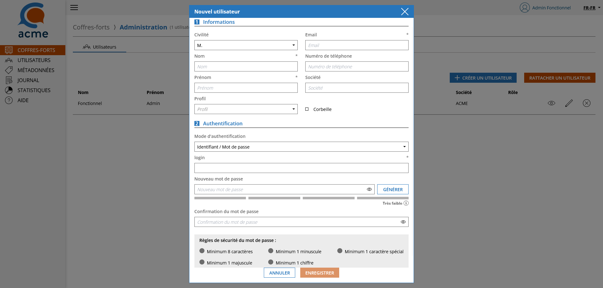 créer utilisateur coffre-fort