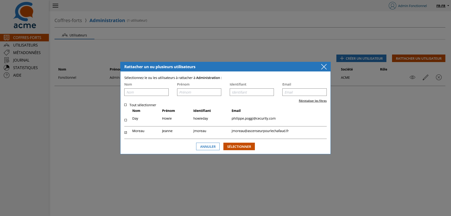 rattacher utilisateur coffre-fort