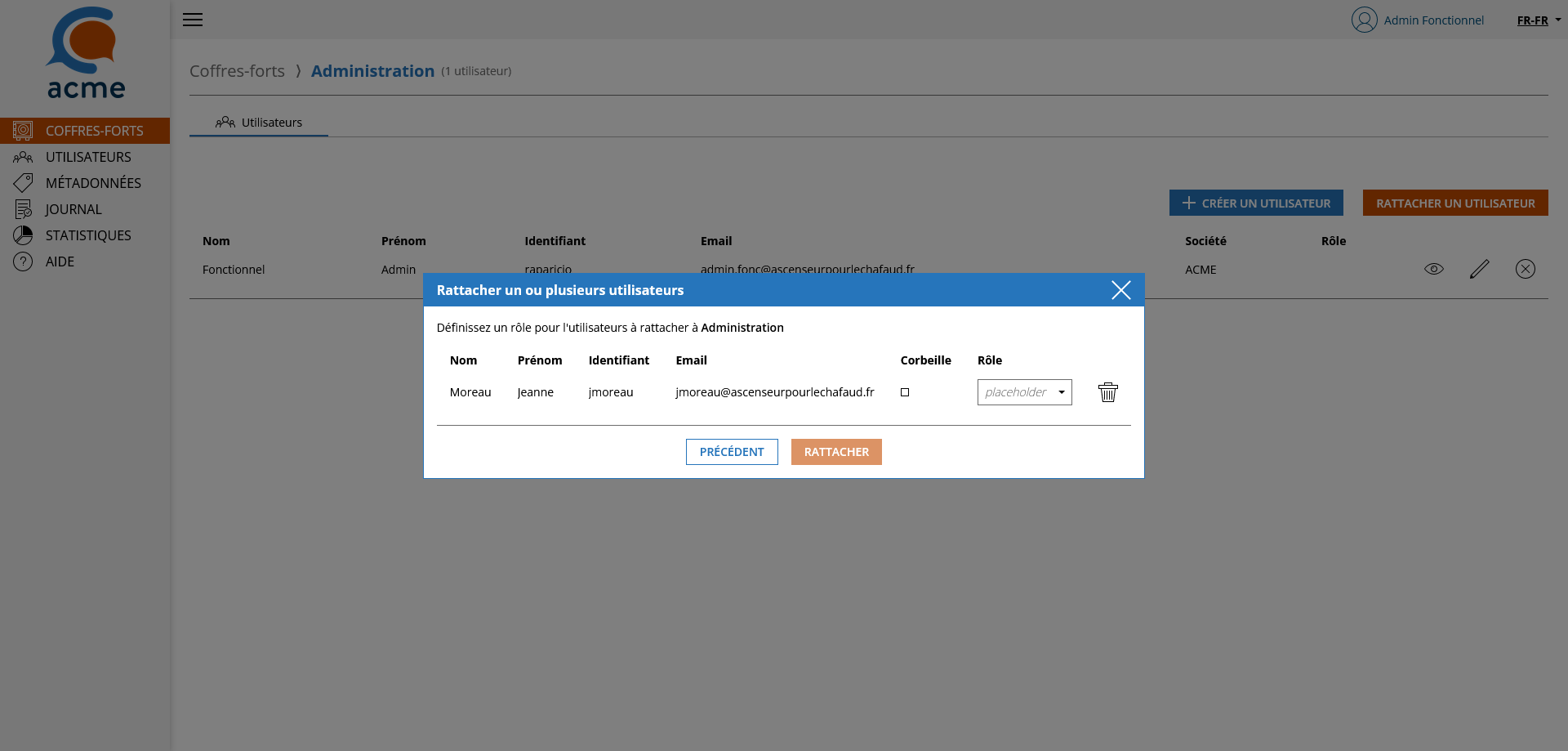 rattacher utilisateur coffre-fort