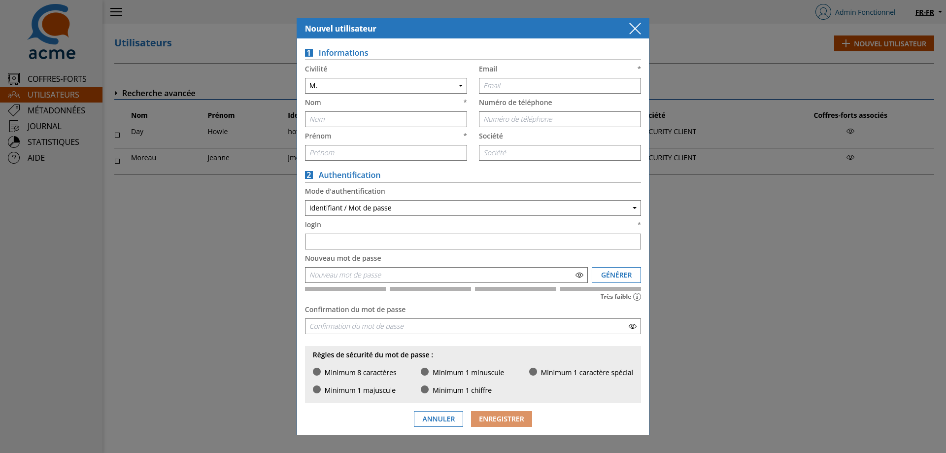 Création d'un nouvel utilisateur