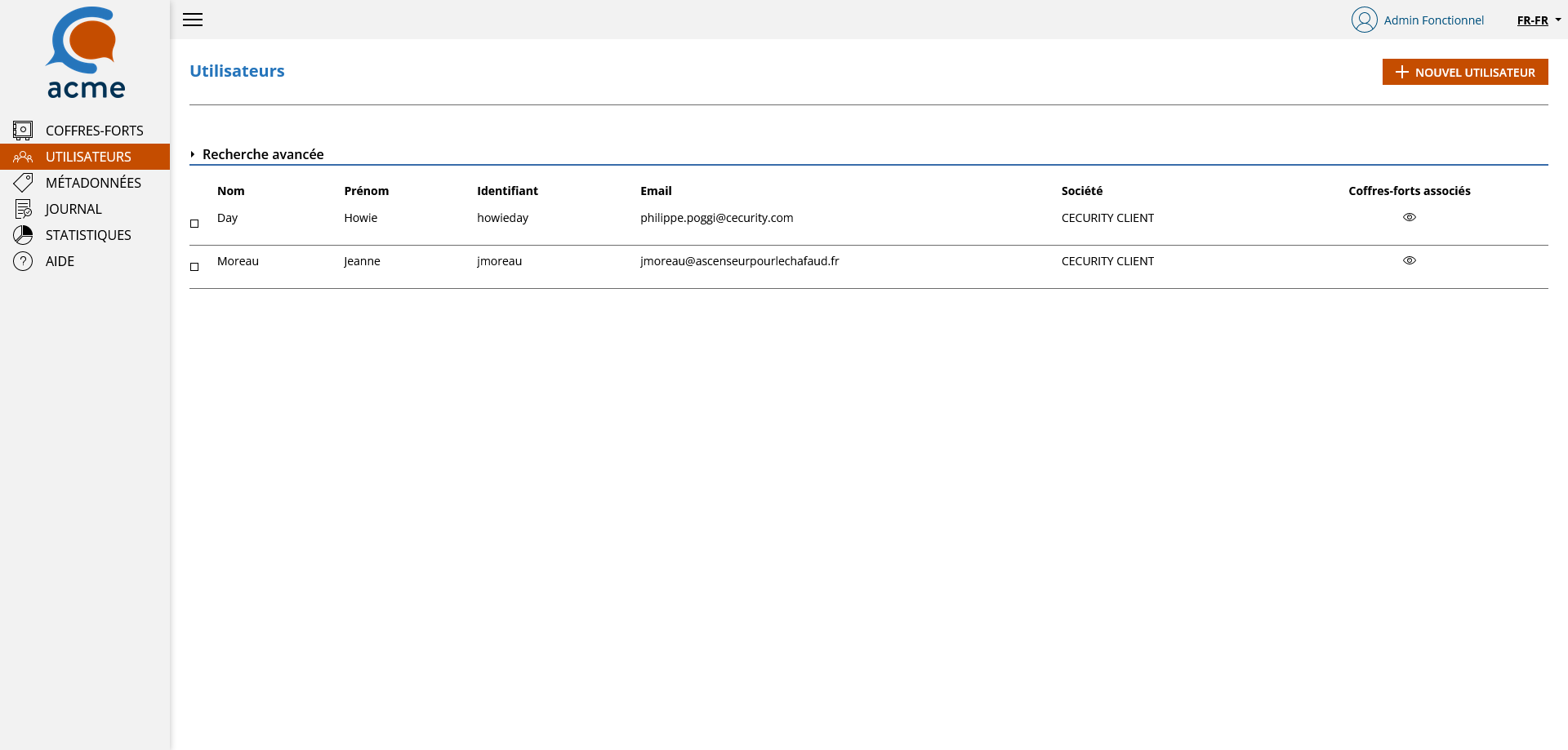 Liste des utilisateurs de la partition